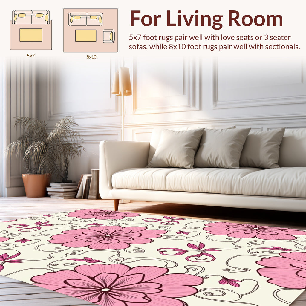 Enchanting Pink Floral Garden Pattern Rug