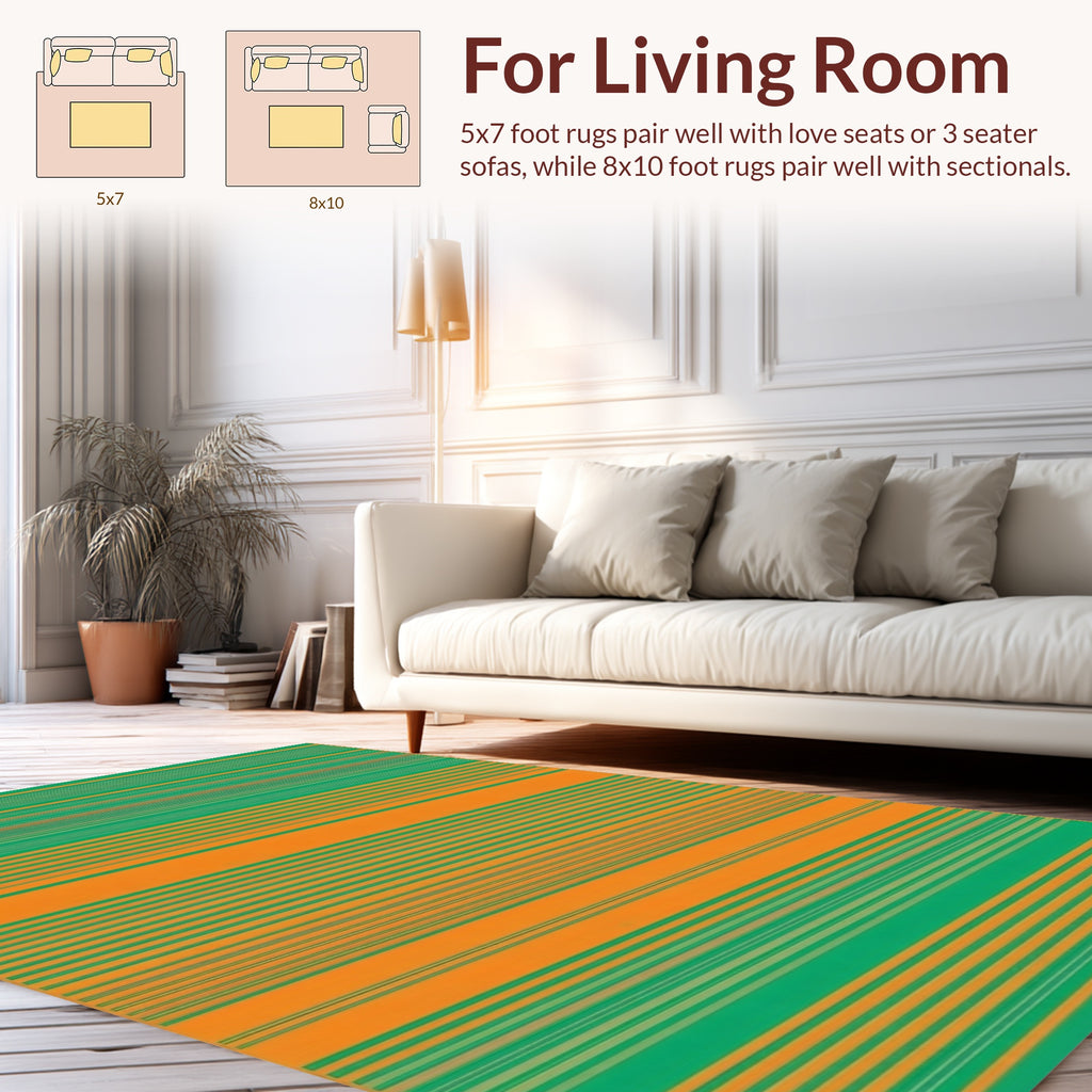 Bright Orange Green Striped Design Rug