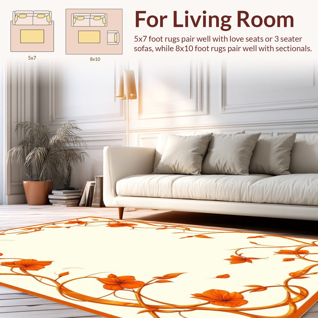 Ornate Orange Floral Vines Rug