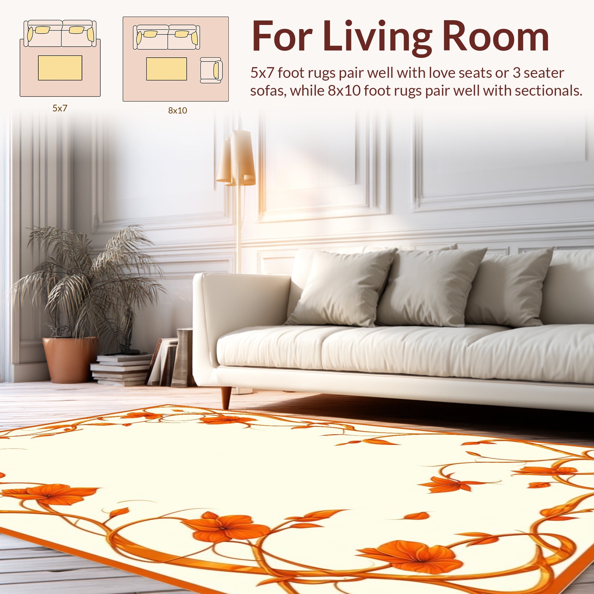 Ornate Orange Floral Vines Rug