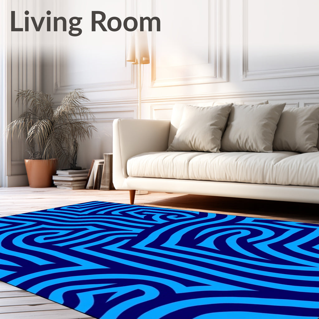 Vivid Blue Labyrinth Lines Rug