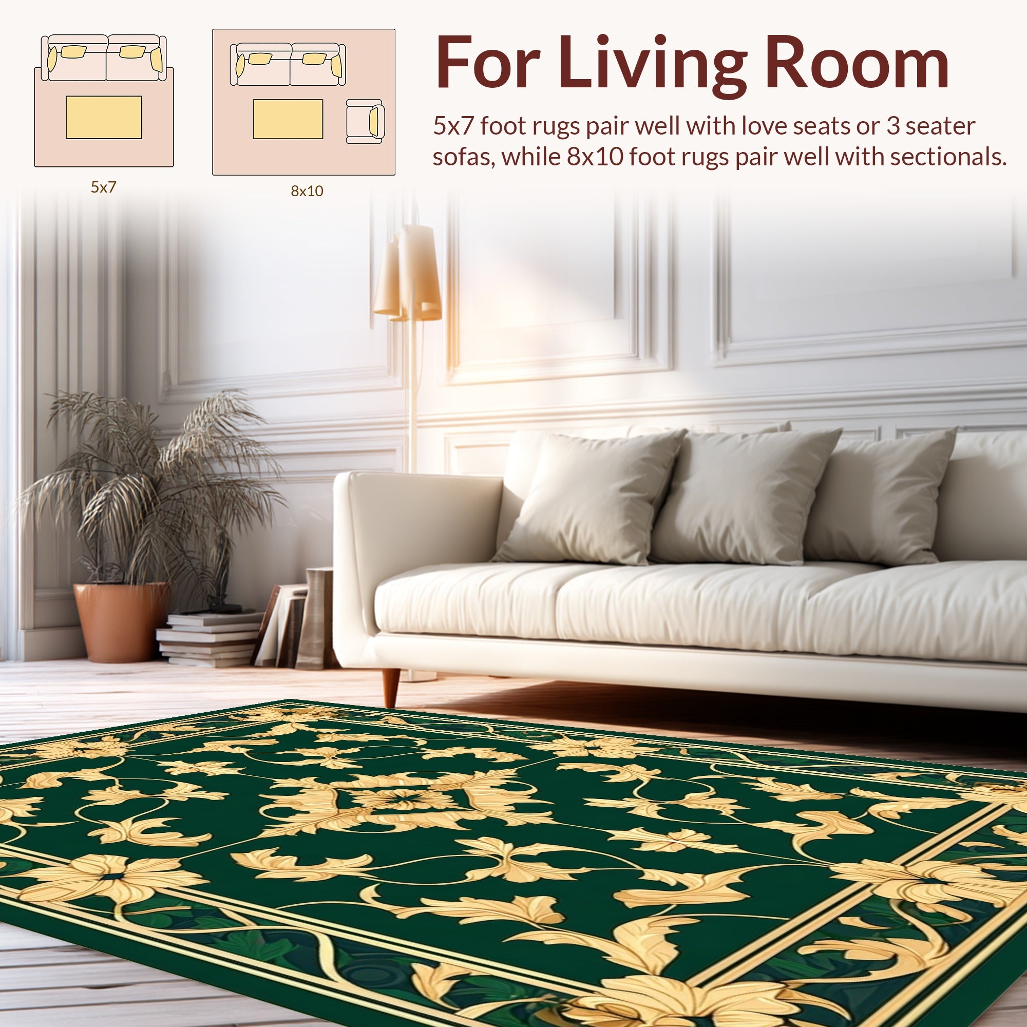Elegant Gold Floral Vines Rug