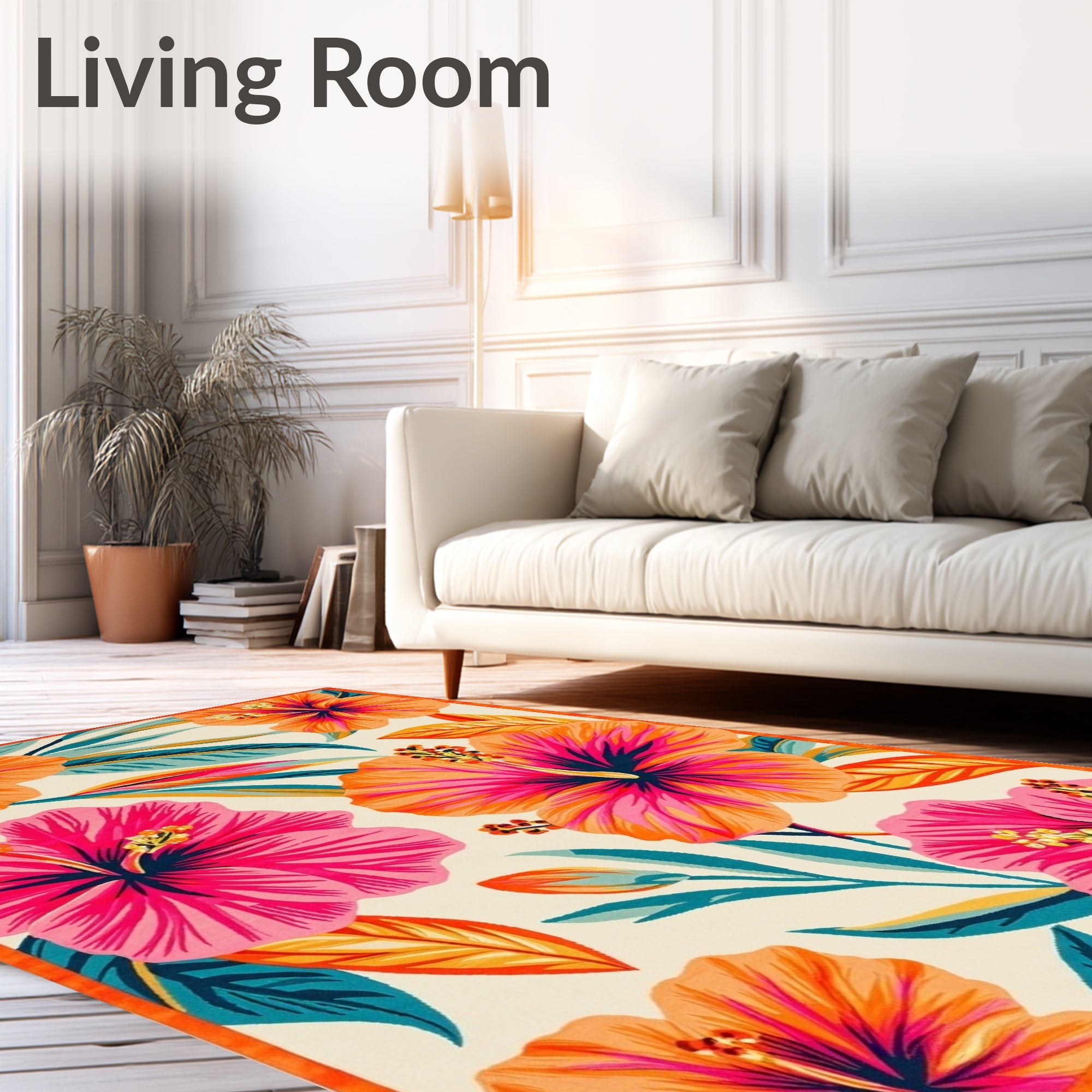 Tropical Hibiscus Floral Pattern Rug