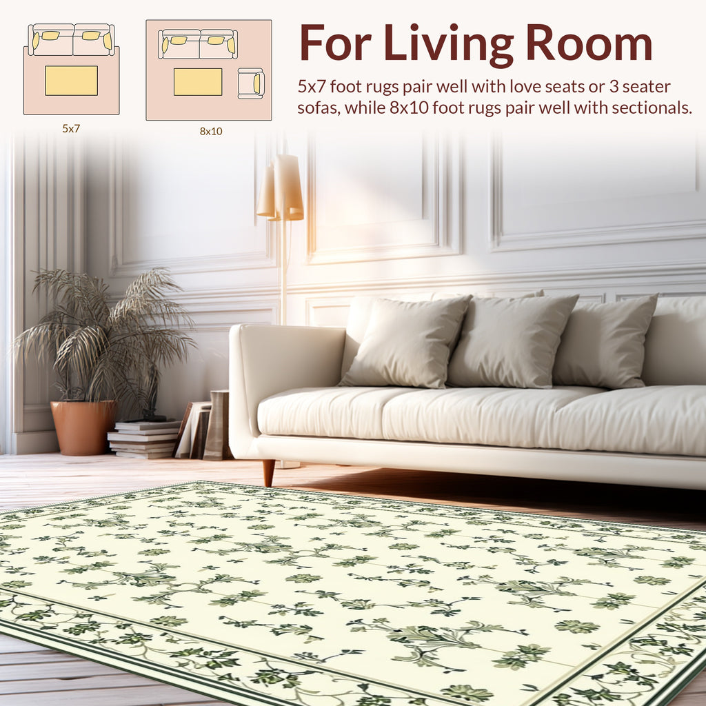 Green Floral Vine Symmetry Pattern Rug