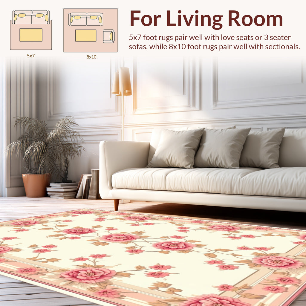 Elegant Pink Floral Botanical Design Rug