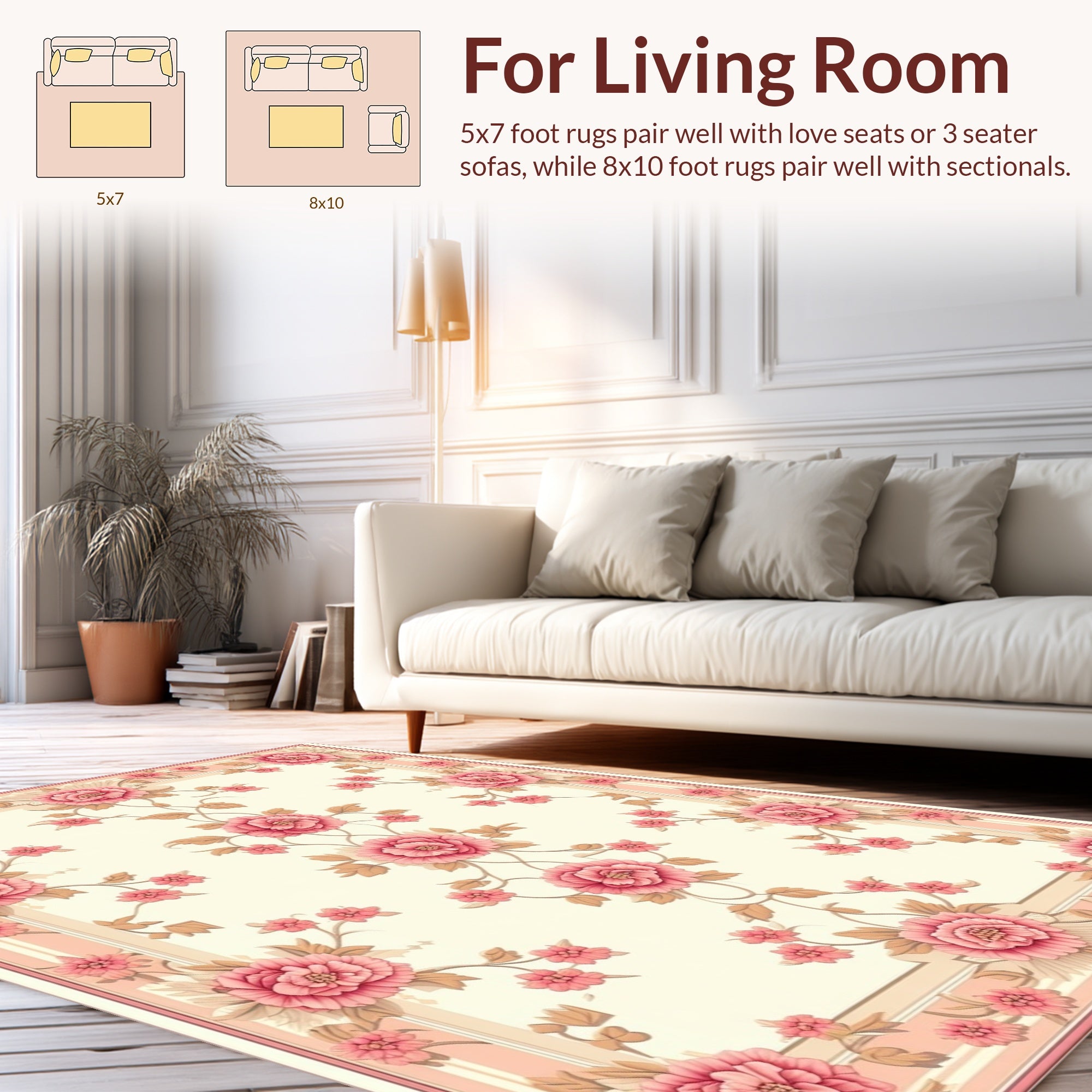 Elegant Pink Floral Botanical Design Rug