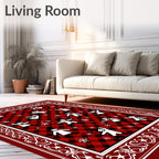 Red Black Buffalo Plaid Snowmenflakes Border Rug