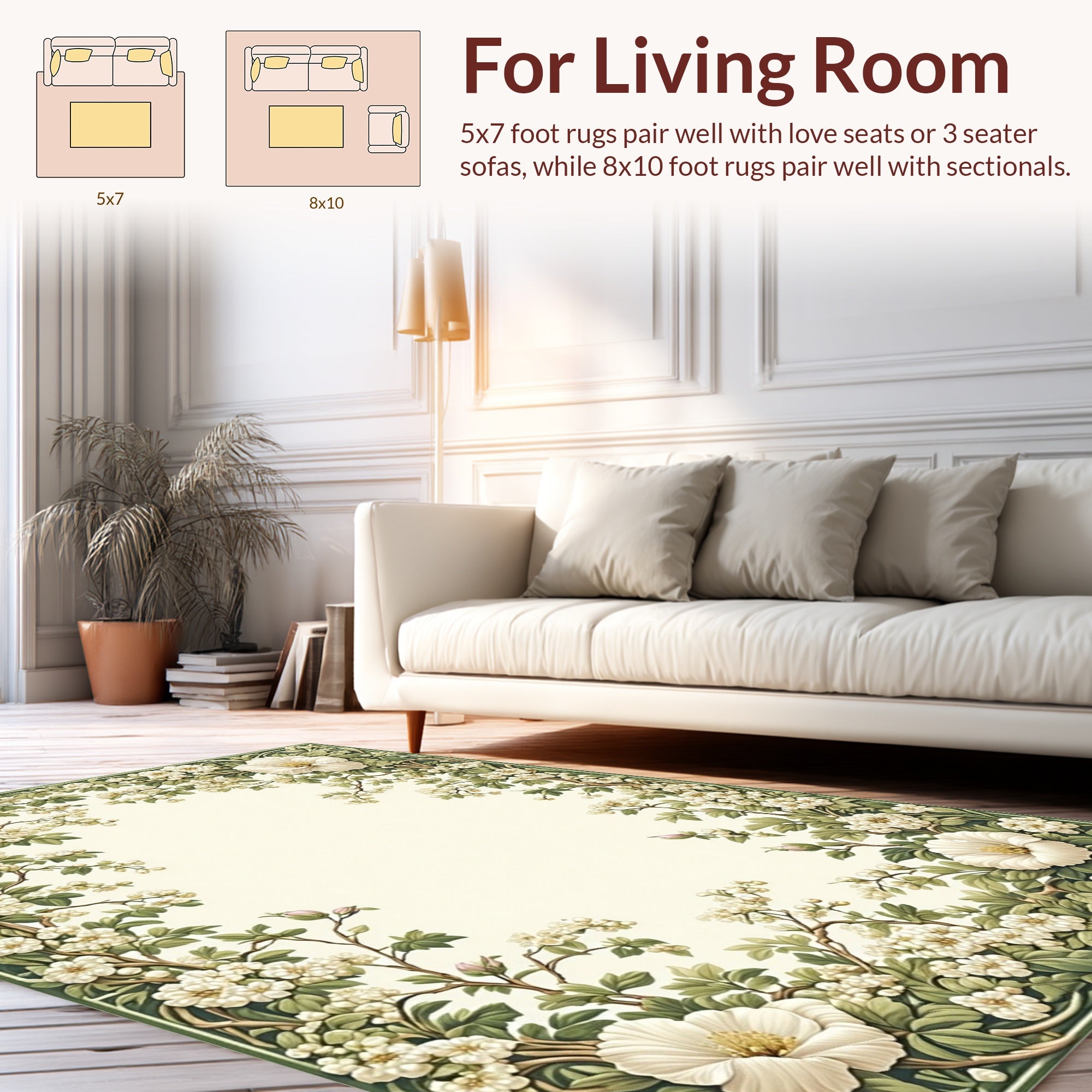 Greenery Floral Blossom Pattern Rug
