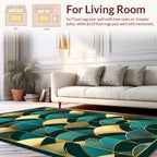 Art Deco Fan Patterned Teal Gold Rug