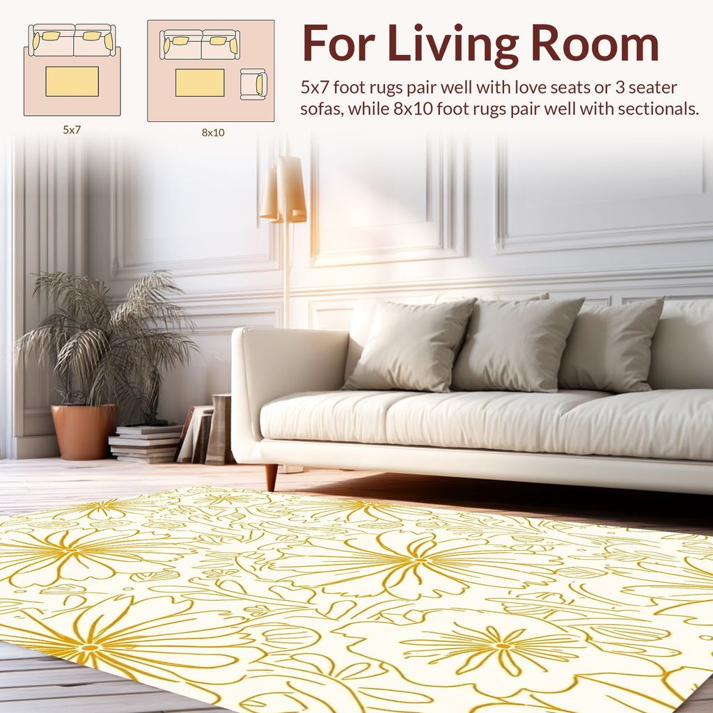 Golden Outline Floral Pattern Rug
