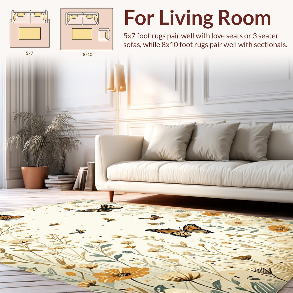 Floral Monarch Butterfly Garden Pattern Rug