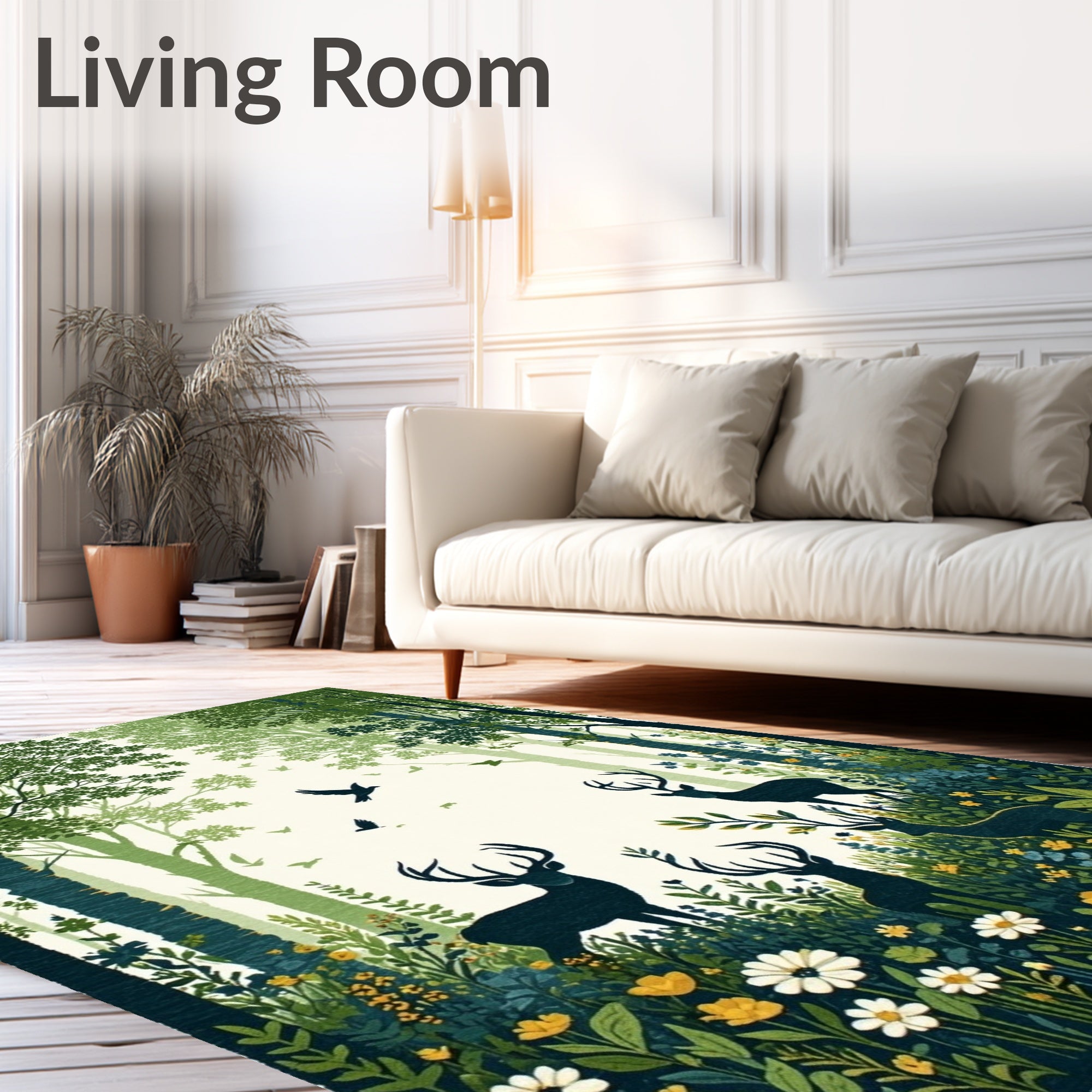 Forest Creatures Foliage Pattern Rug