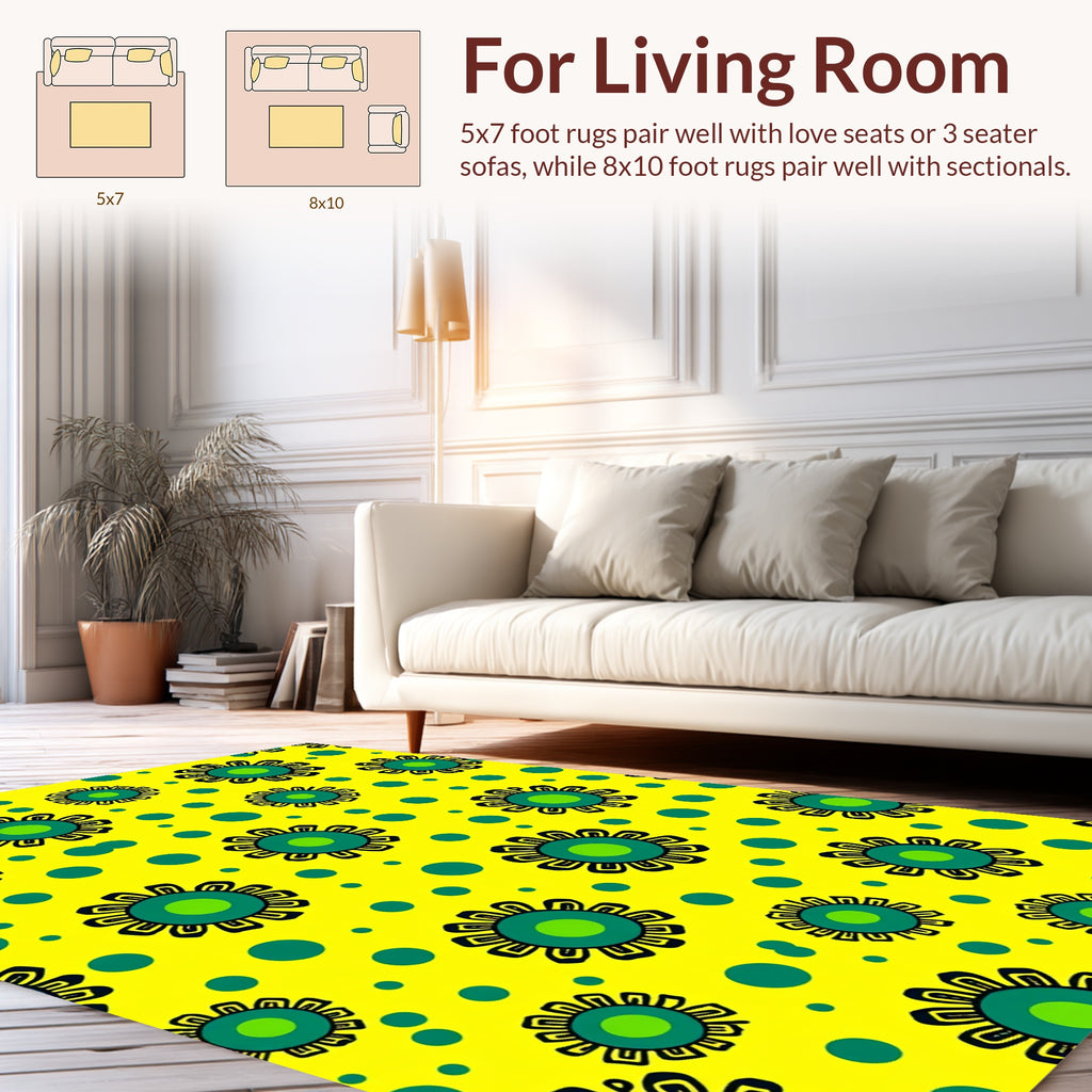 Retro Green Floral Dot Pattern Rug