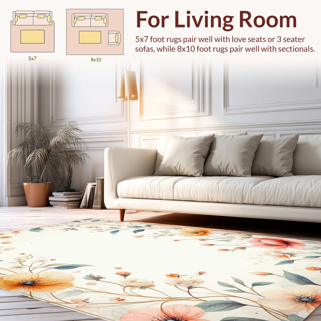 Soft Botanical Branch Floral Design Rug