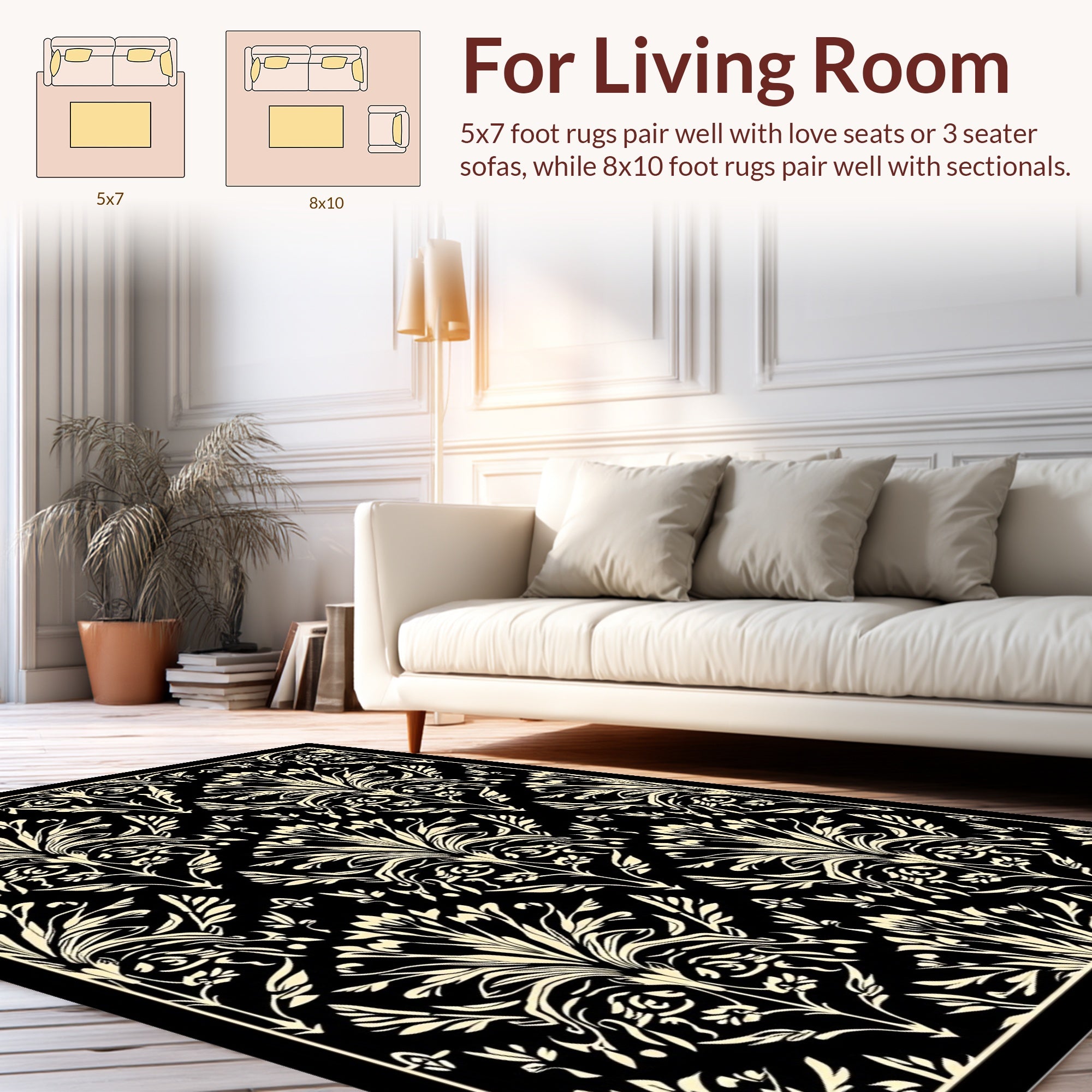 Ornate Floral Damask Pattern Rug