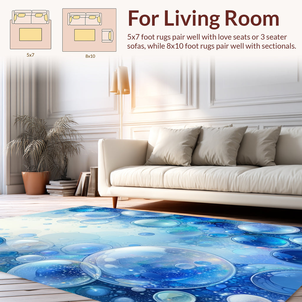 Shimmering Blue Bubbles Abstract Design Rug