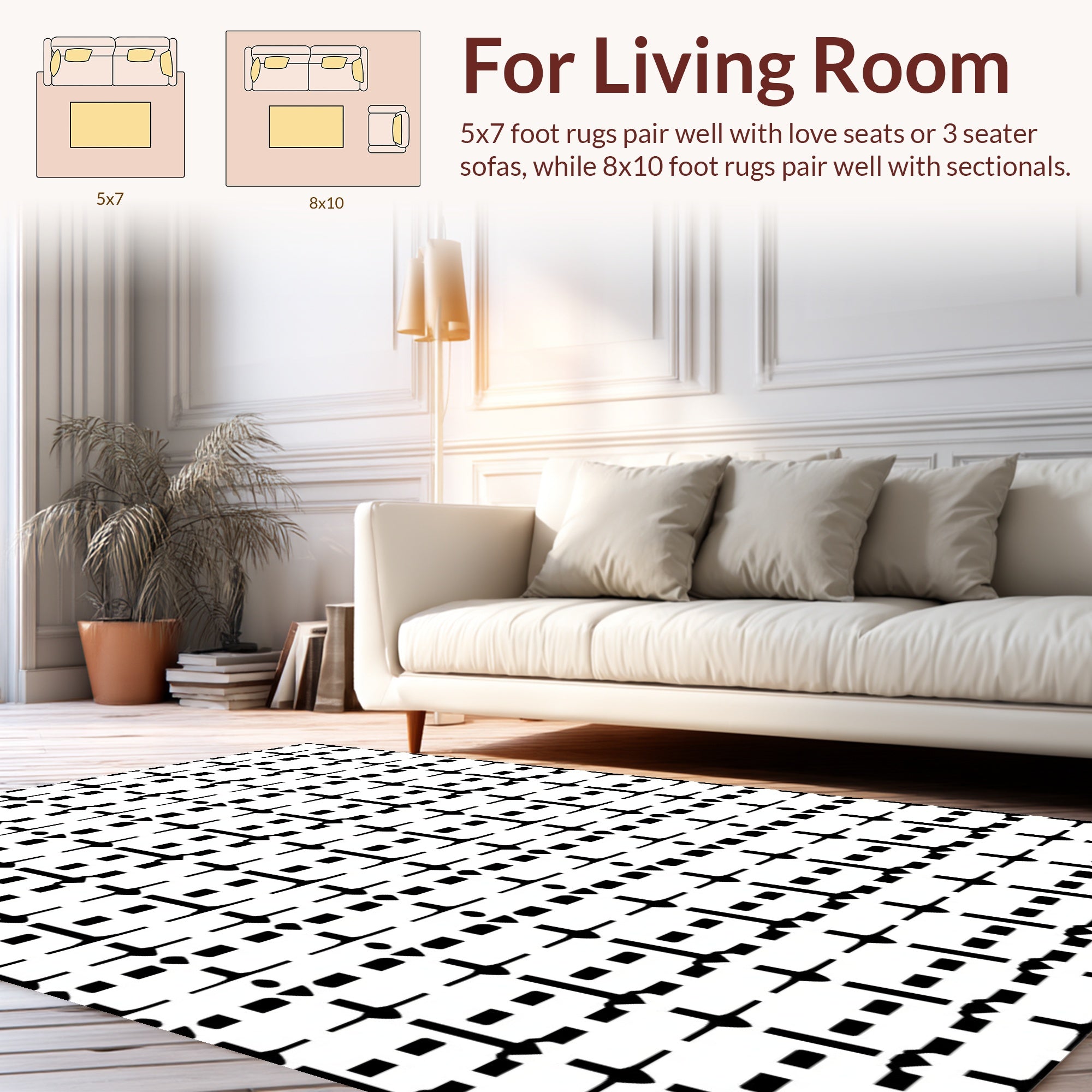 Minimalist Geometric Black White Pattern Rug