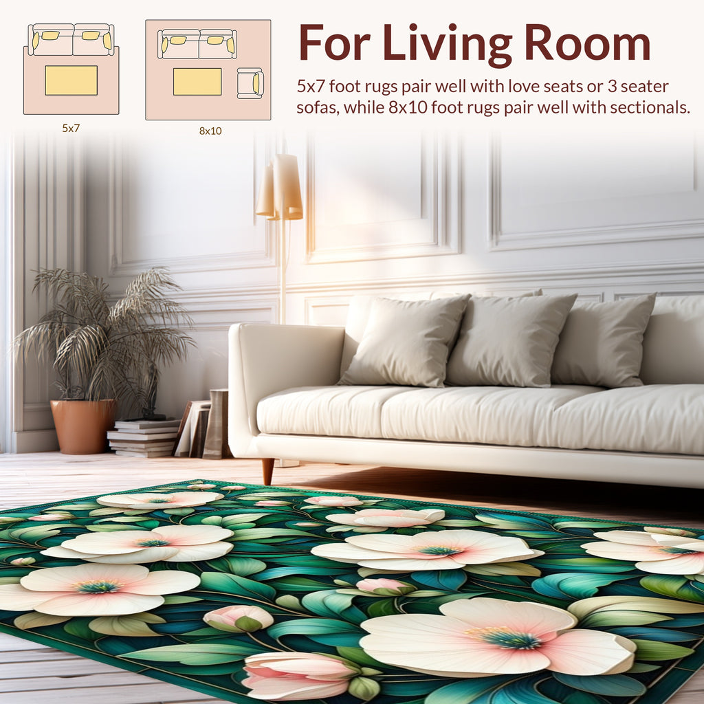 Botanical Bloom Detailed Green Accents Rug