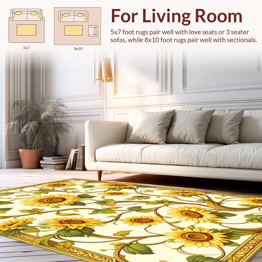 Golden Sunflower Vine Pattern Rug