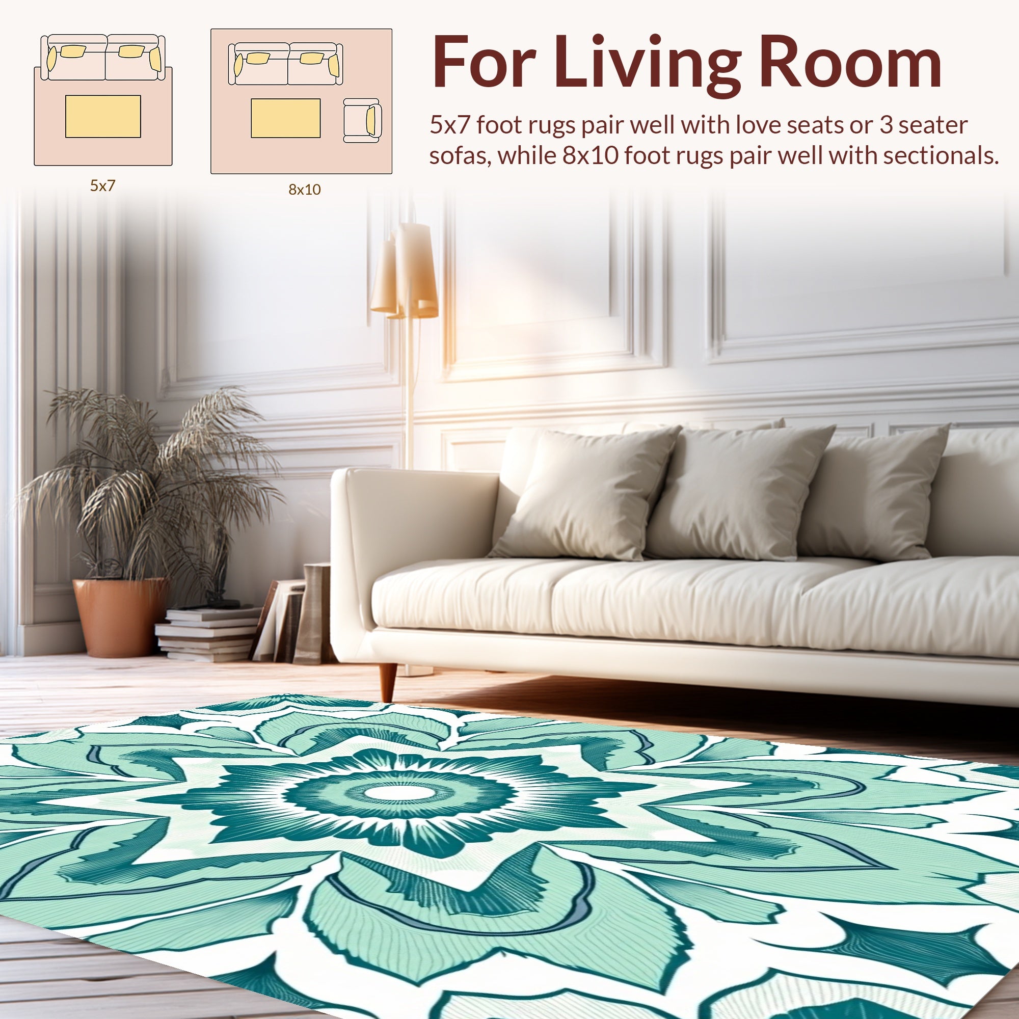 Teal Floral Starburst Intricate Design Rug
