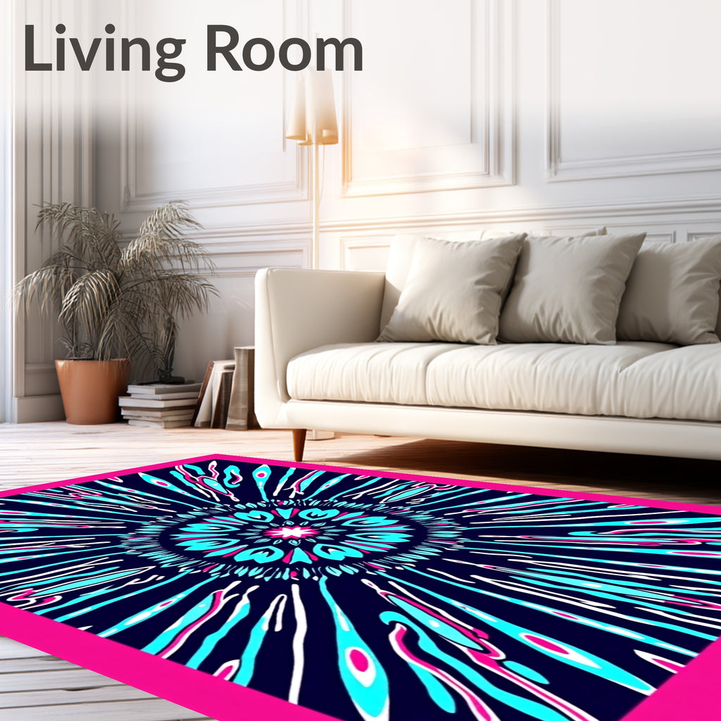 Radiant Cyan Pink Sunburst Mandala Rug