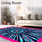 Radiant Cyan Pink Sunburst Mandala Rug