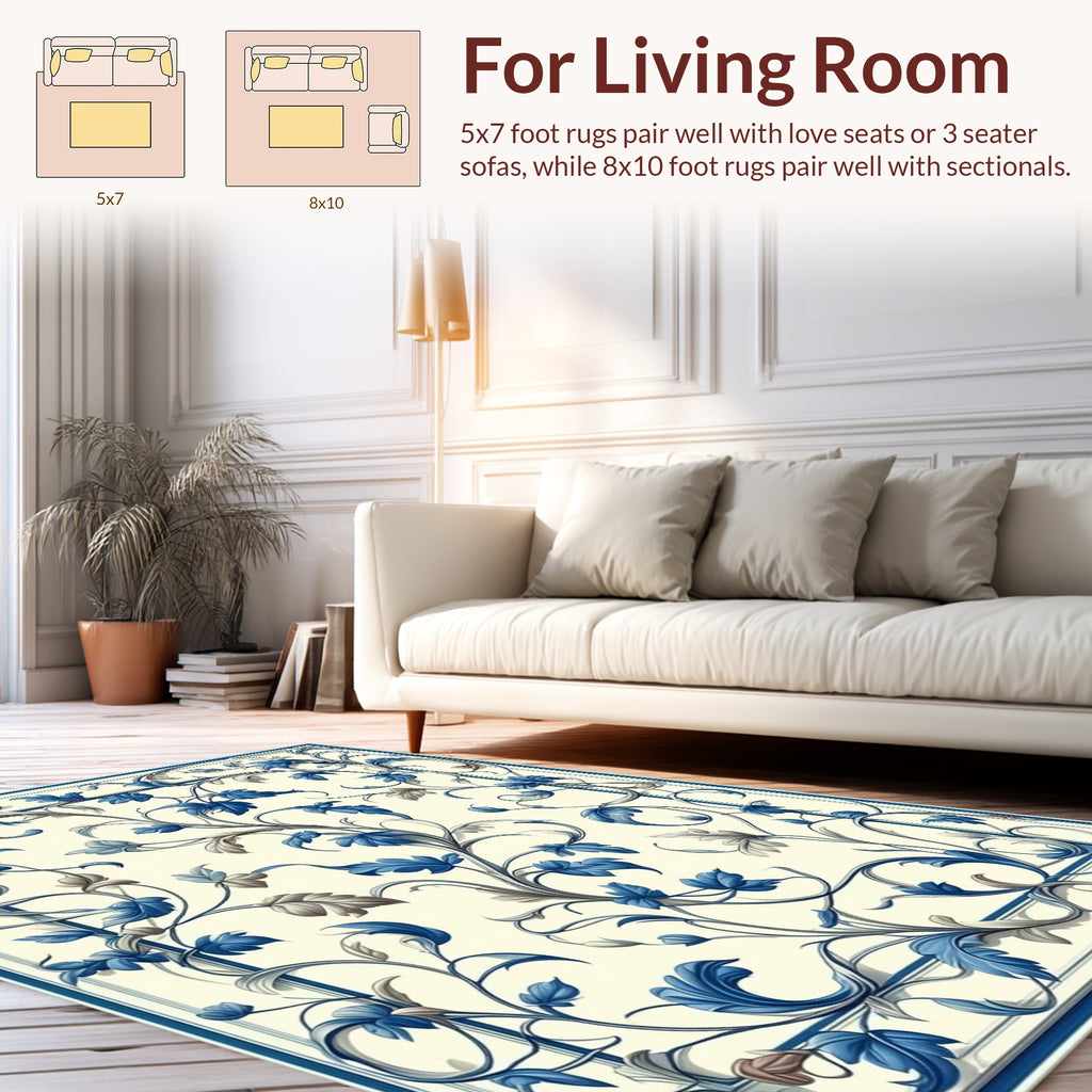 Classic Blue floral Vine Pattern Rug