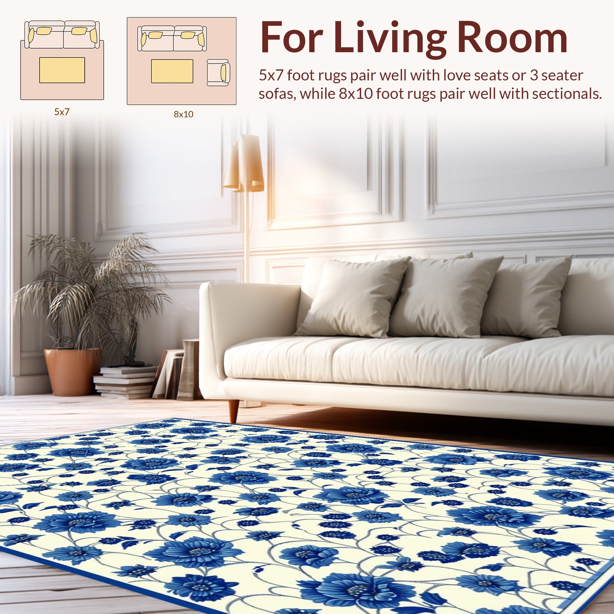 Blue Floral Vine Pattern Rug