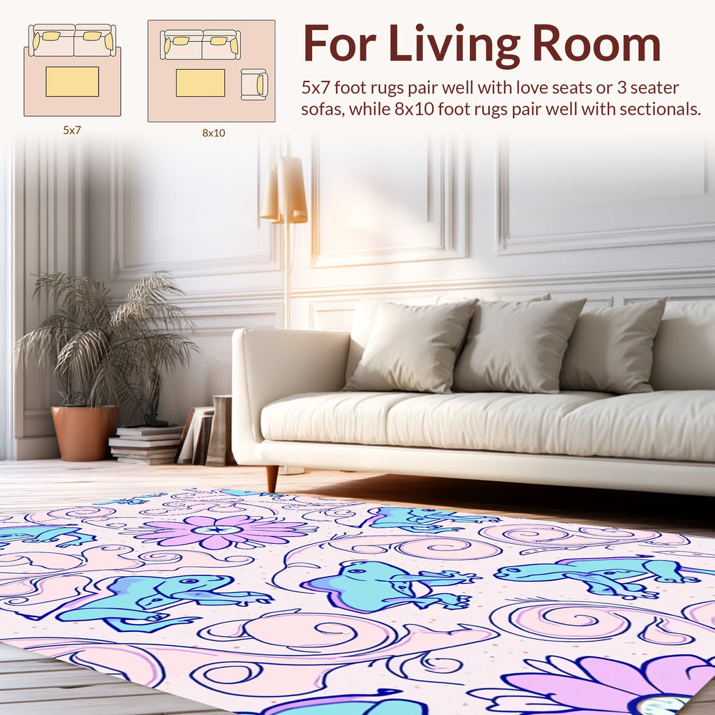 Whimsical Frogs Floral Swirls Pattern Rug