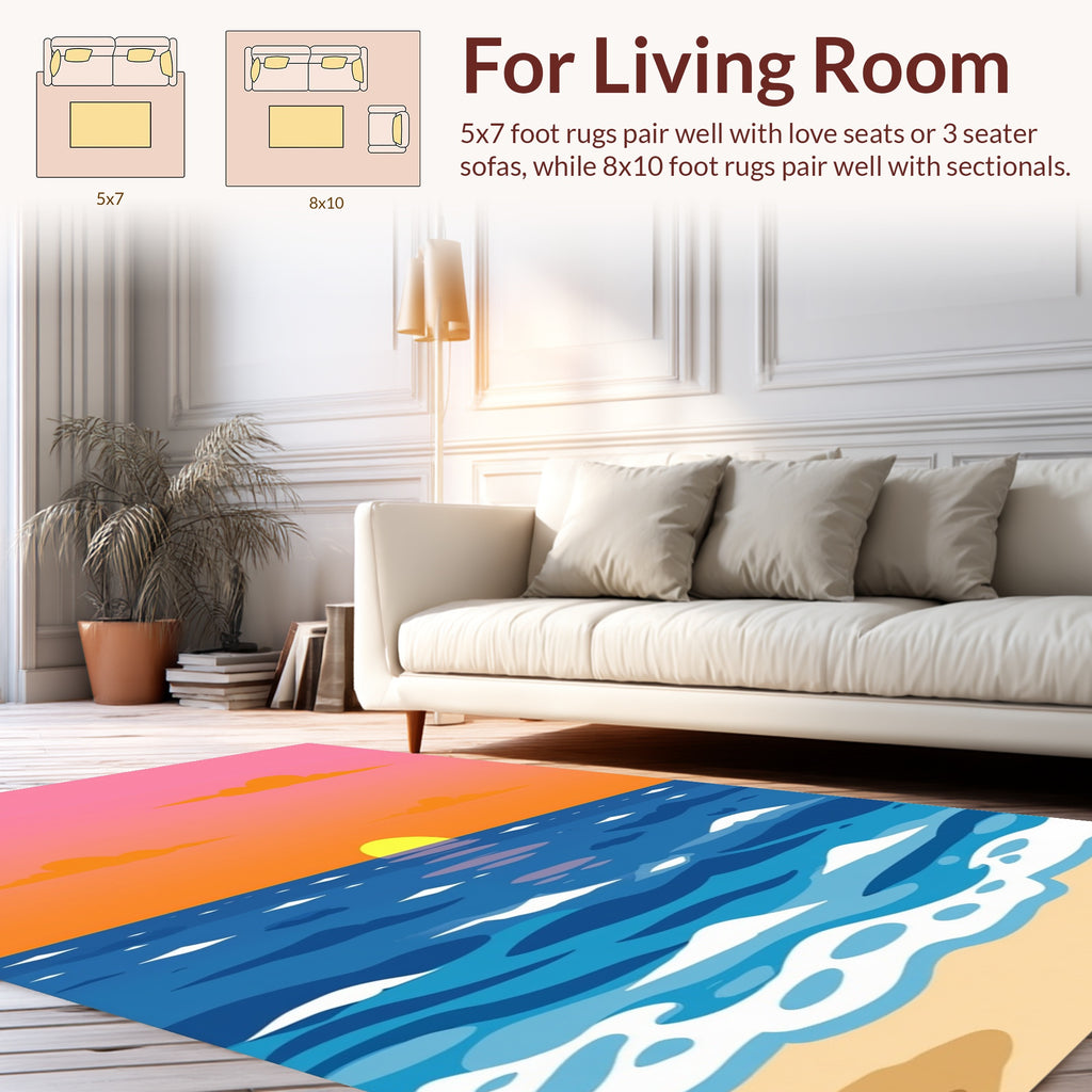 Vibrant Sunset Ocean Waves Design Rug