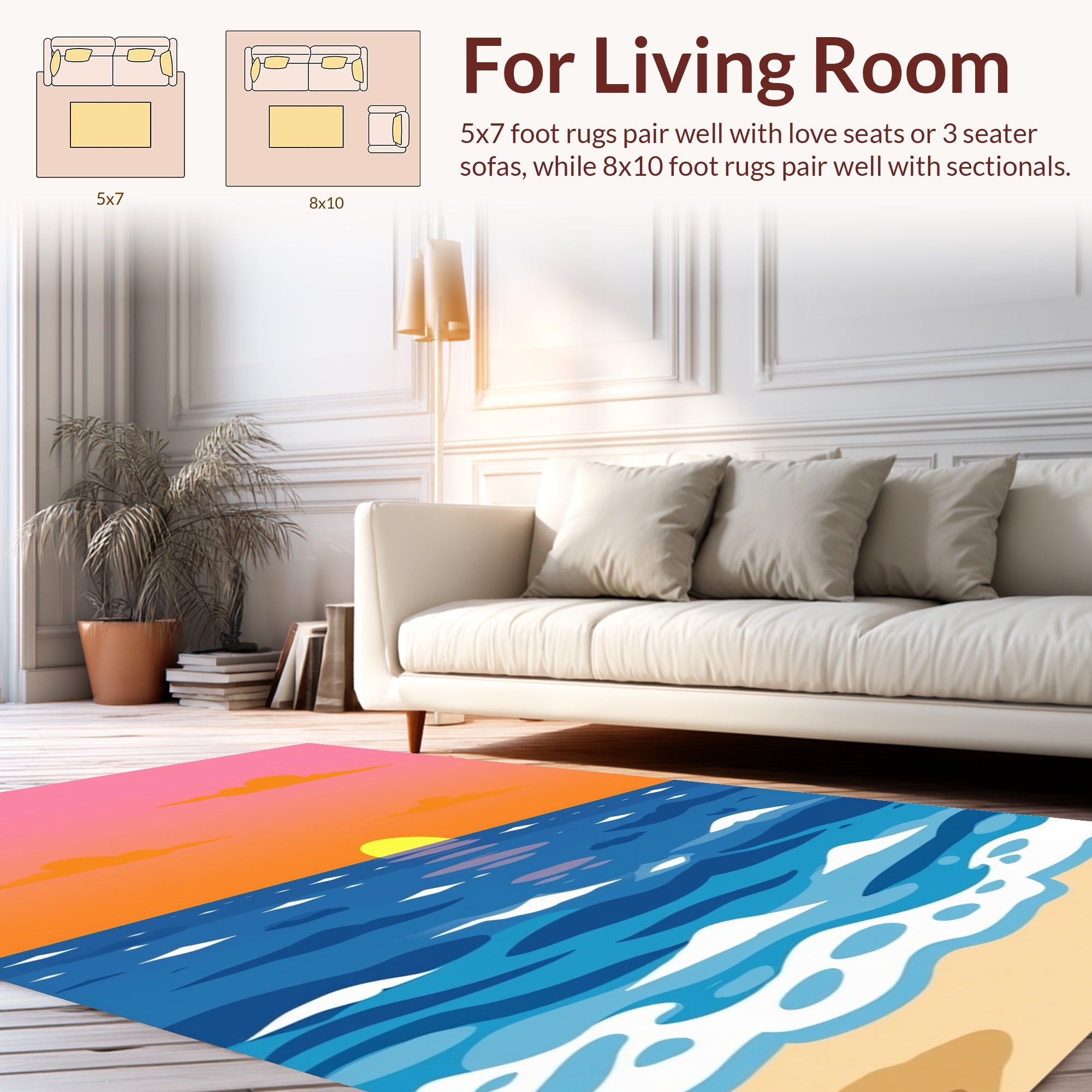 Vibrant Sunset Ocean Waves Design Rug