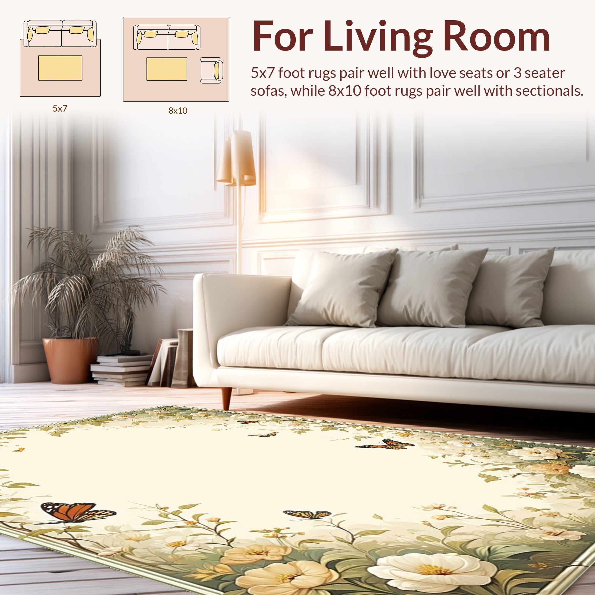 Delicate Floral Butterflies Garden Design Rug