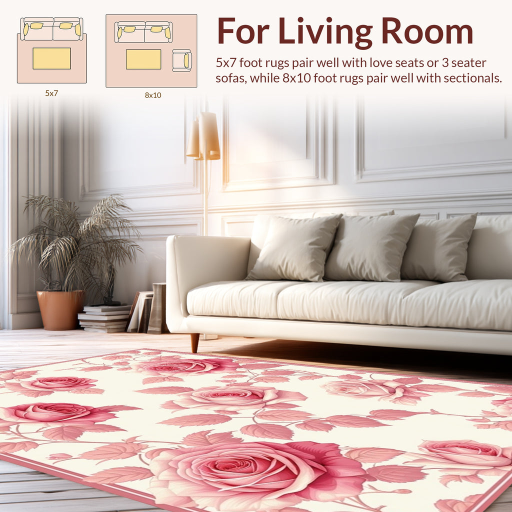 Pink Rose Floral Garden Print Rug