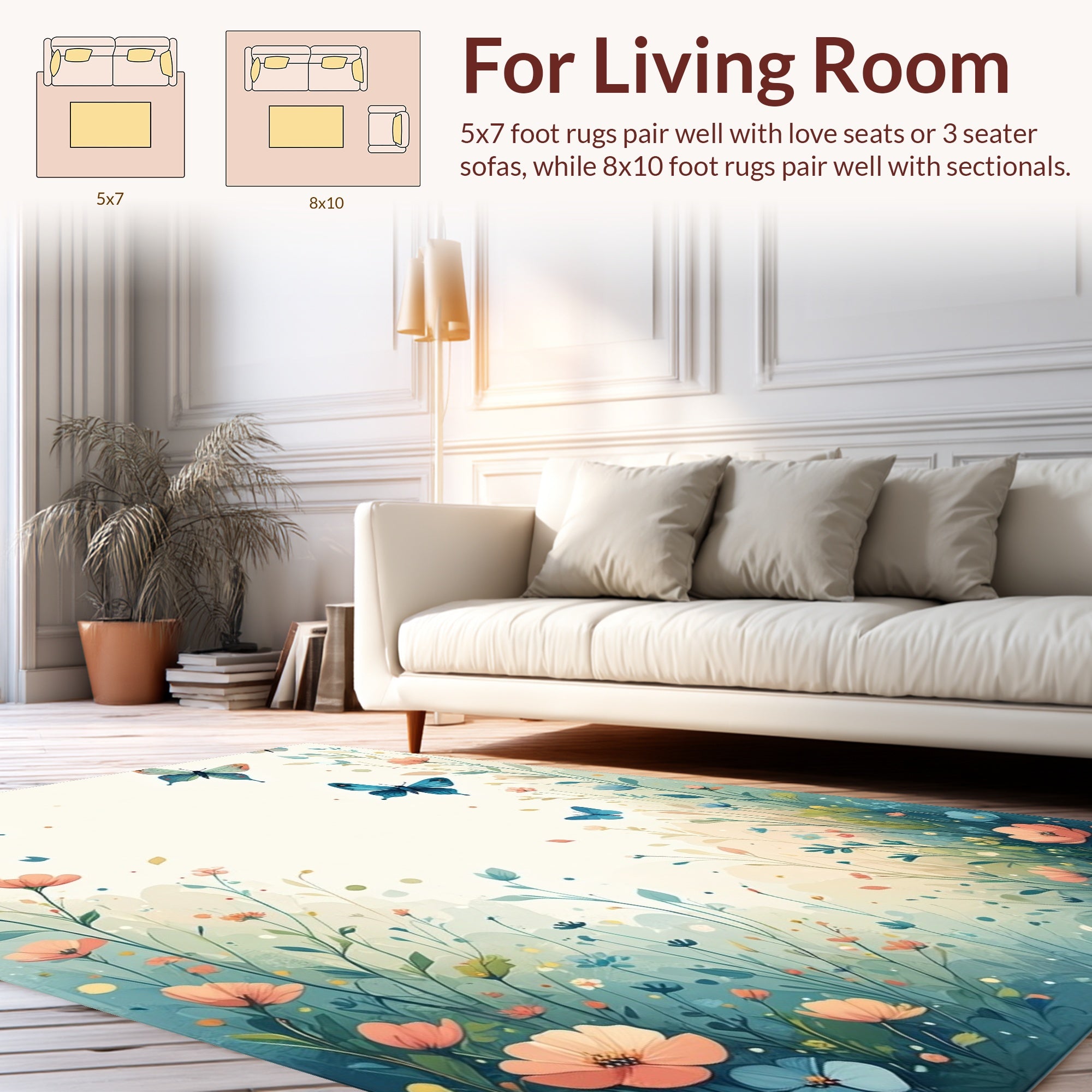 Whimsical Butterflies Floral Garden Design Rug