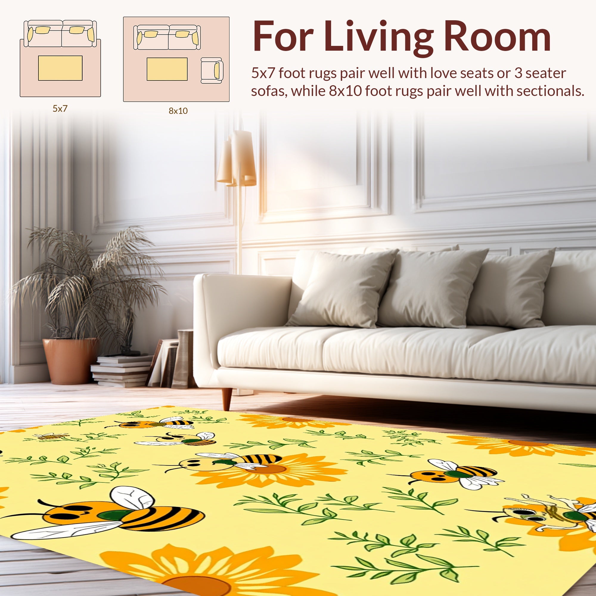Whimsical Bees with Flower Pattern Rug