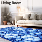 Majestic Blue Floral Scroll Pattern Rug