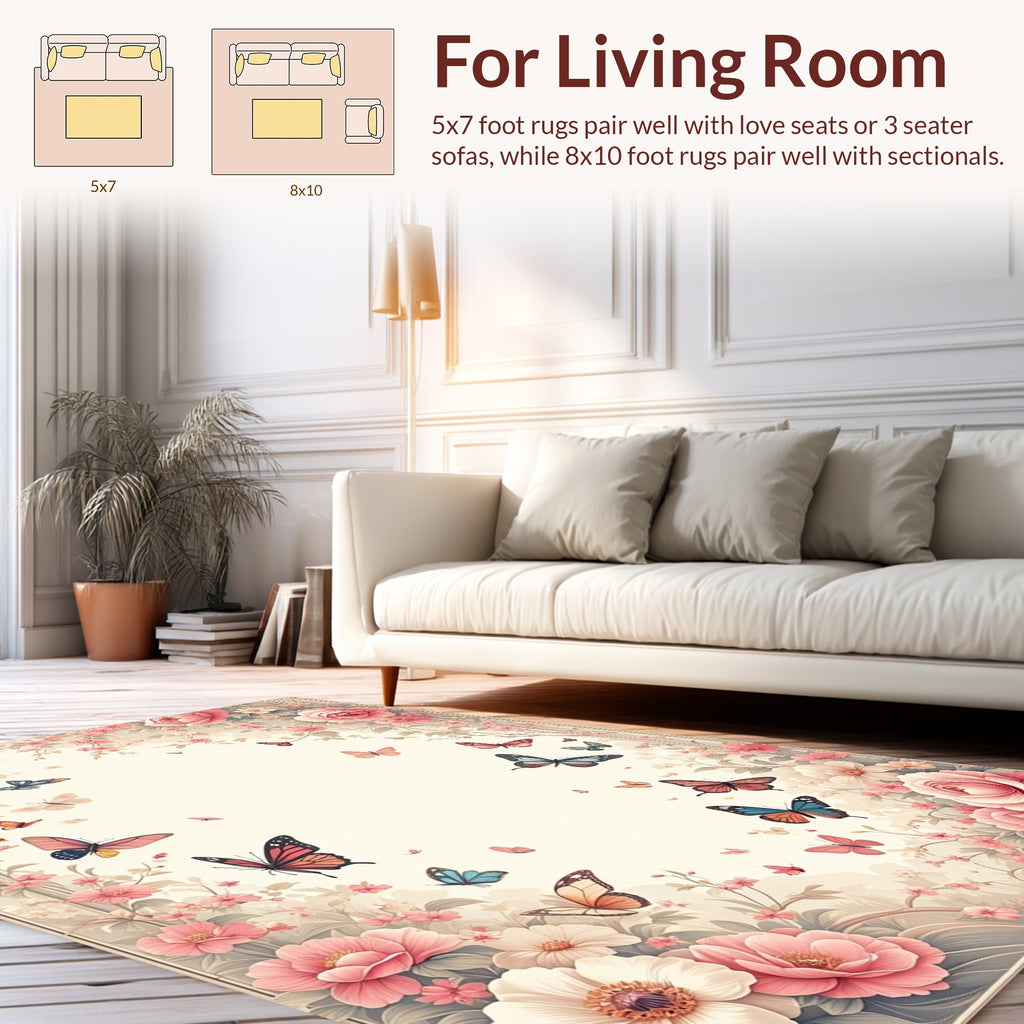 Floral Butterfly Garden Vintage Design Rug