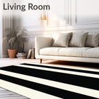 Bold Black White Stripe Design Rug
