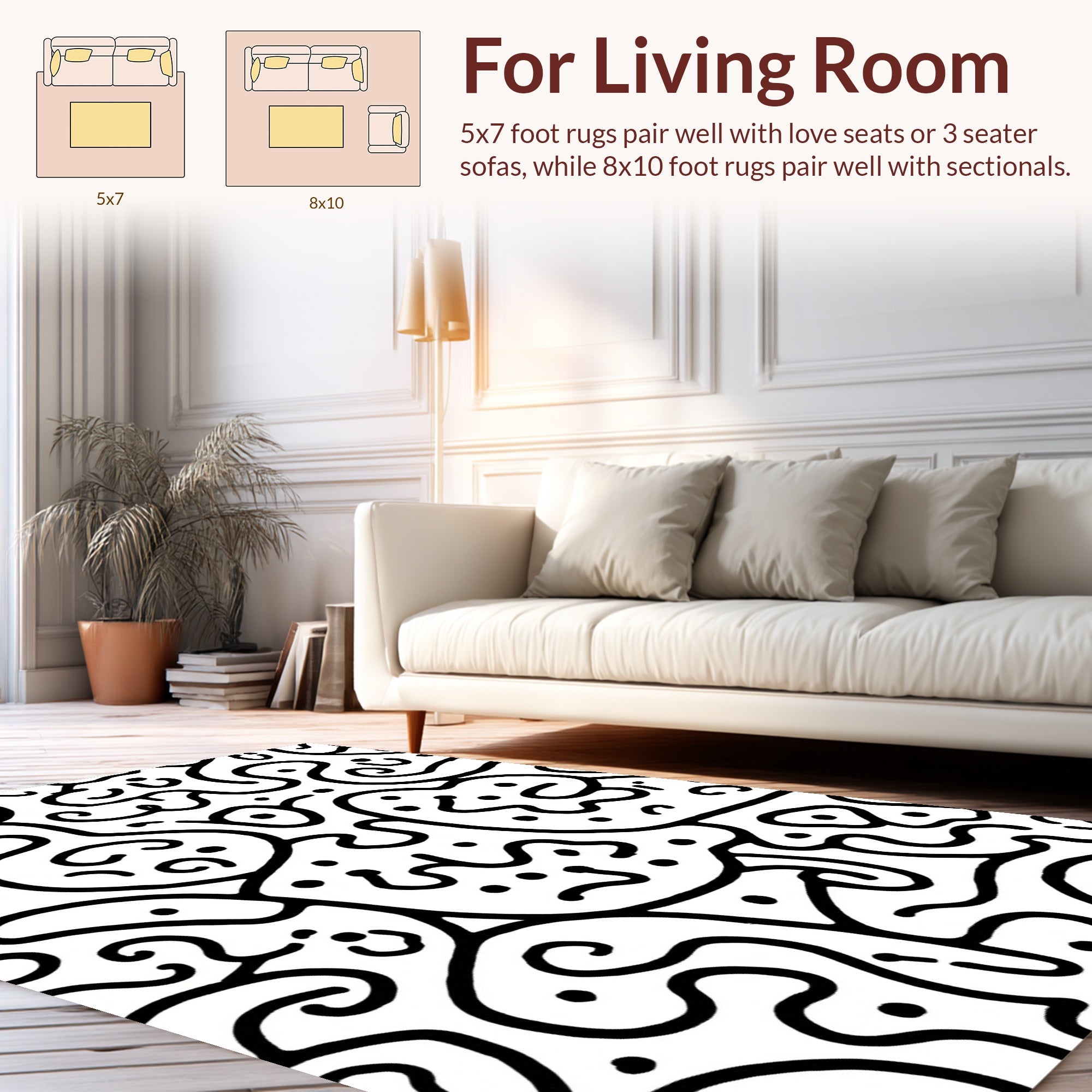 Abstract Black White Doodle Pattern Rug