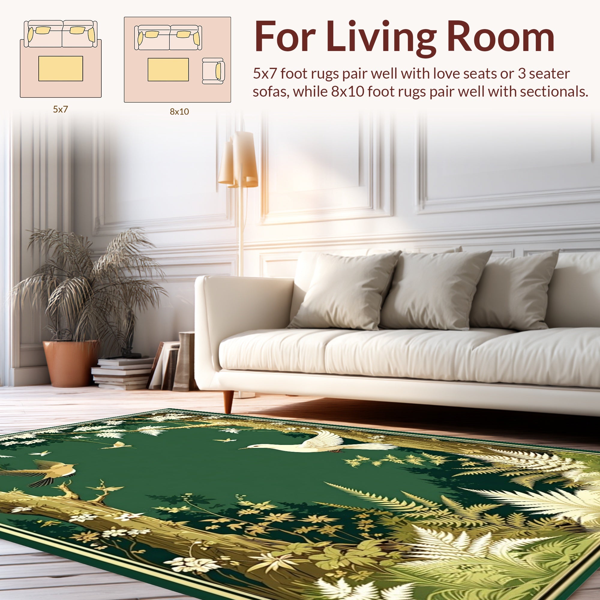 Enchanted Forest Woodland Birds Pattern Rug