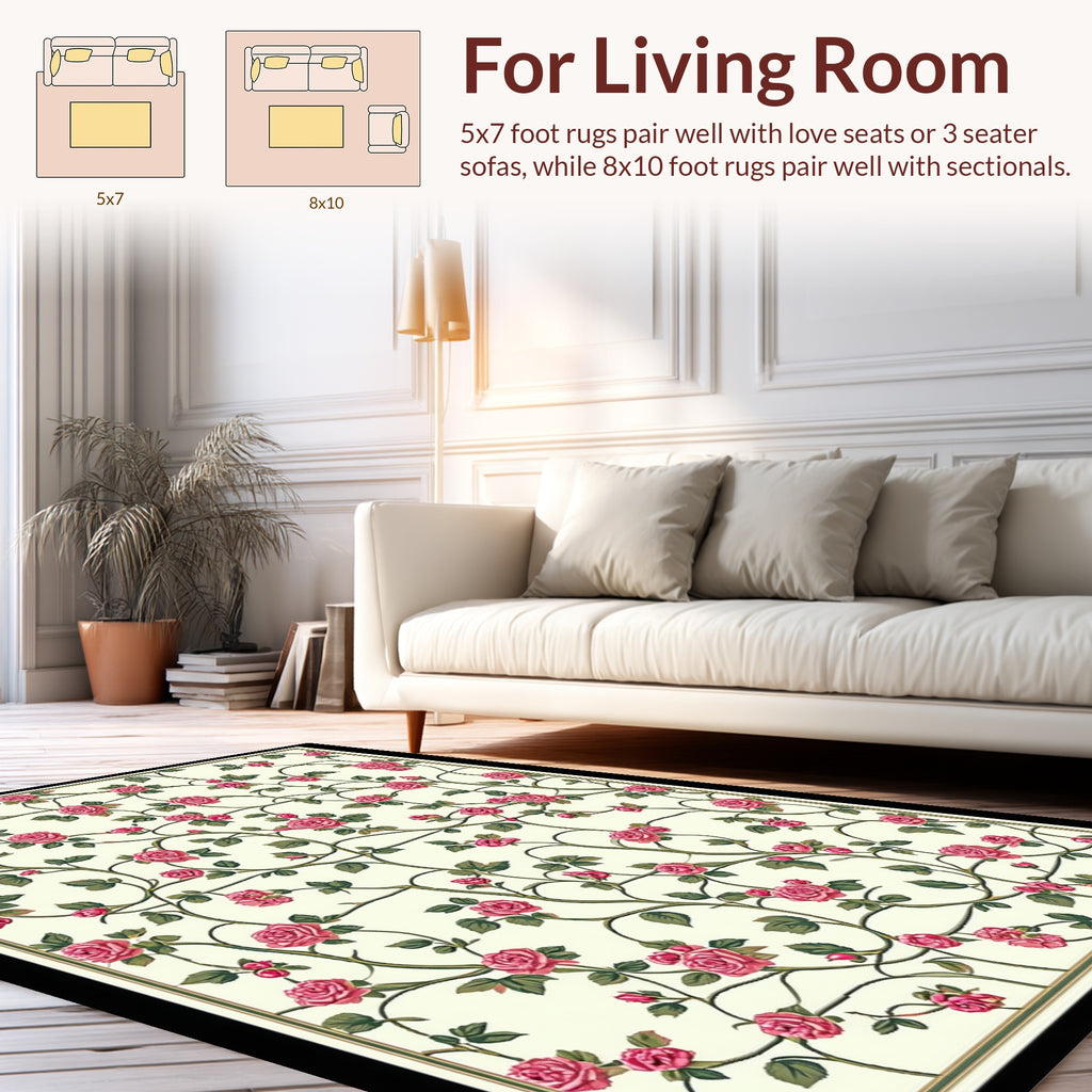 Rose Vine Patterned Floral Rug