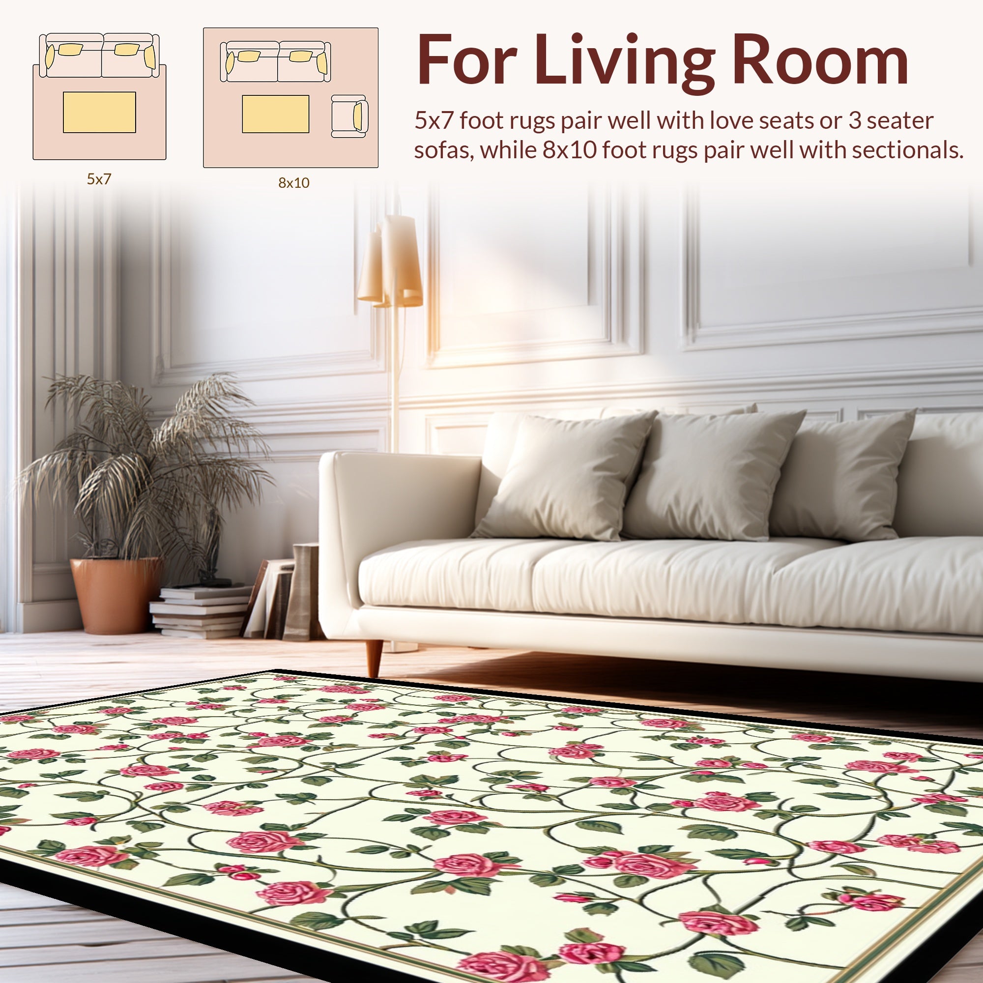 Rose Vine Patterned Floral Rug