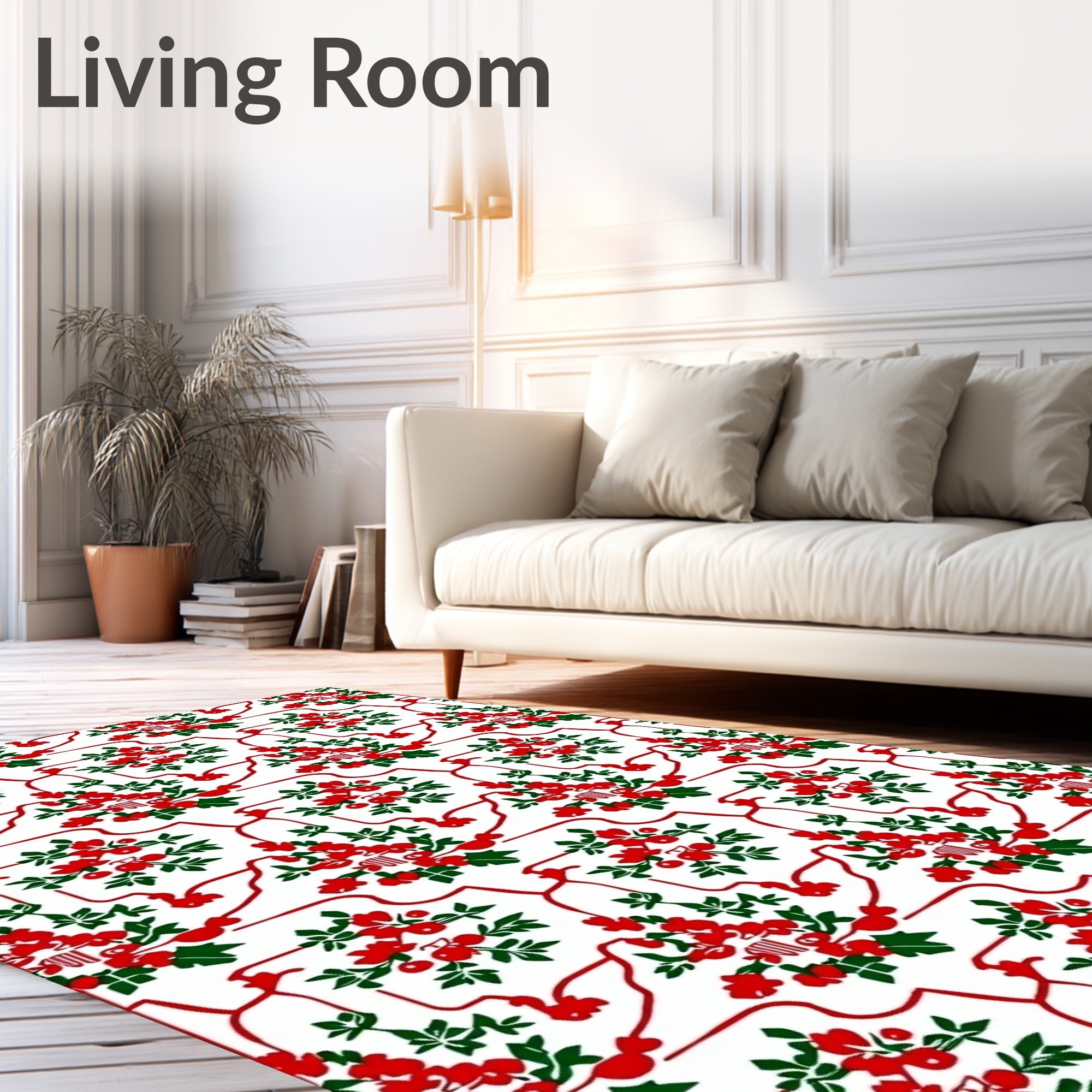Crimson Berry Floral Vine Rug