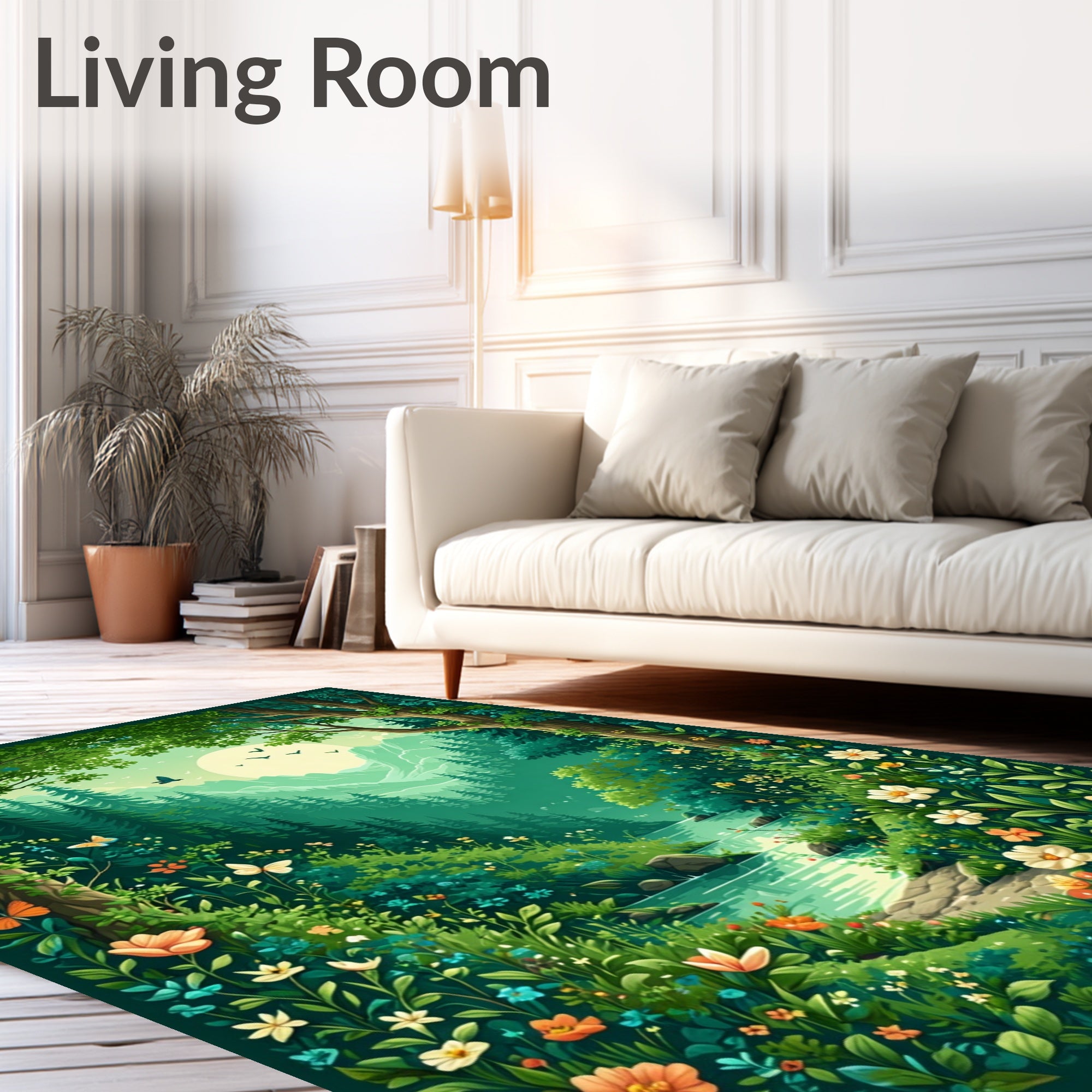 Whimsical Forest Meadow Scene Rug