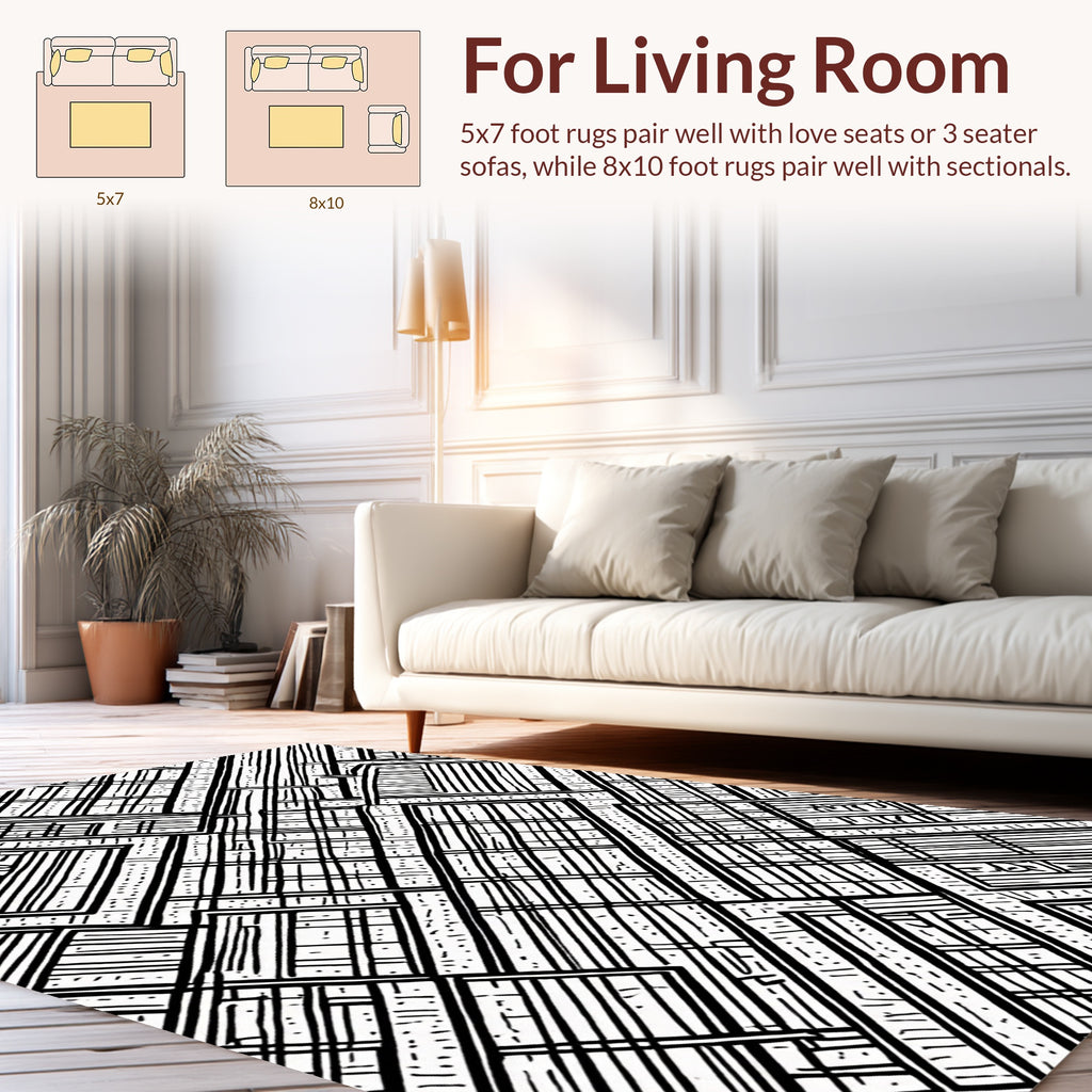 Monochrome Linear Geometric Texture Design Rug
