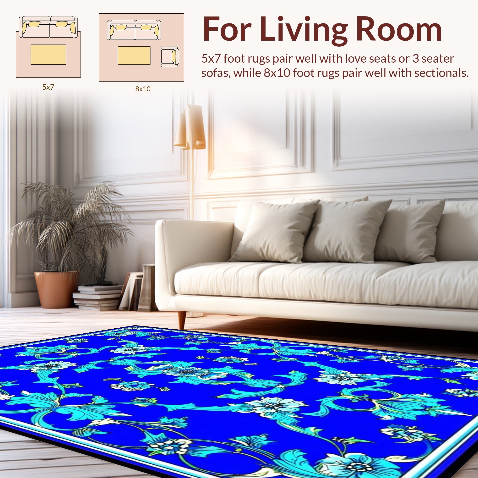 Elegant Blue Floral Scroll Rug