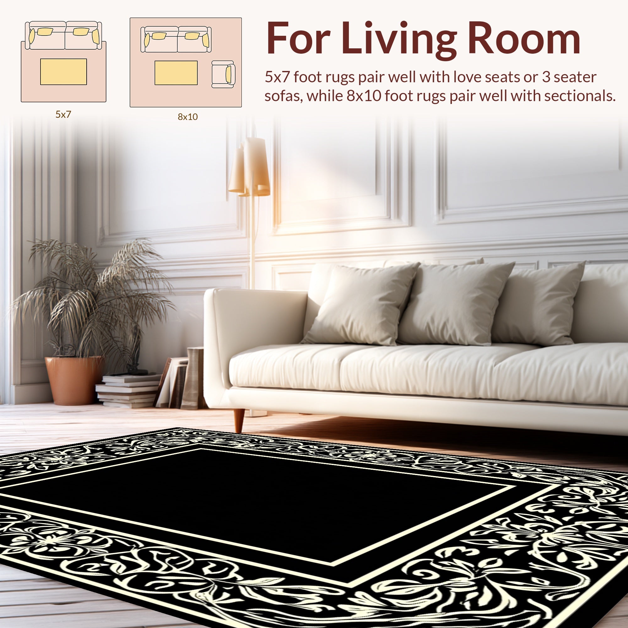 Cream Floral Scroll Vintage Pattern Rug
