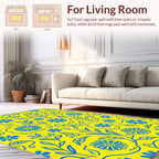 Bright Blue Floral Leafy Pattern Rug