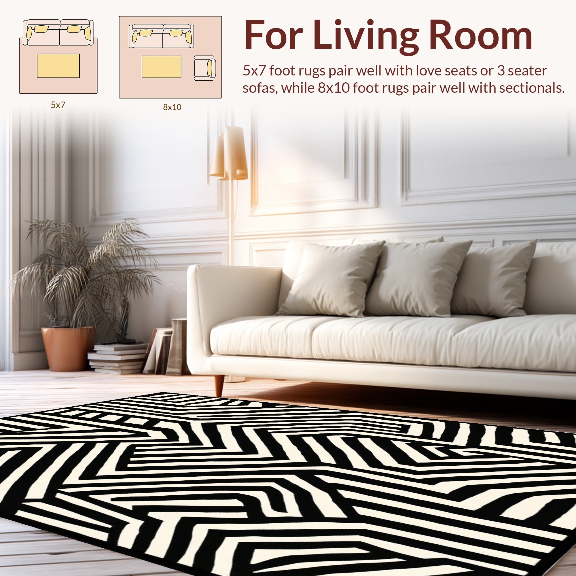 Bold Black White Geometric Abstract Rug