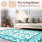 Intricate Teal Floral Vine Pattern Design Rug